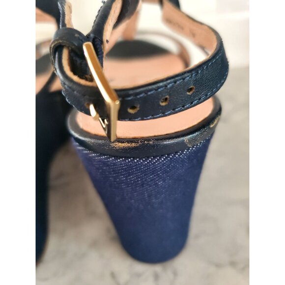 Kate Spade New York Ventana Leather Denim Wedge Sandals Adjustable Strap Size 7M - Picture 4 of 9